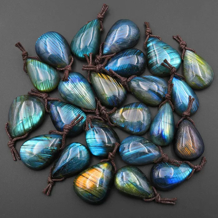 Intrinsic Trading Necklaces AAA Natural Rainbow Labradorite Teardrop w Stripes Side Drilled Pendant