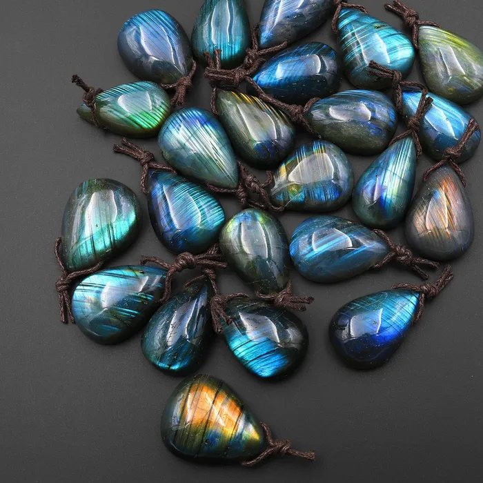 Intrinsic Trading Necklaces AAA Natural Rainbow Labradorite Teardrop w Stripes Side Drilled Pendant