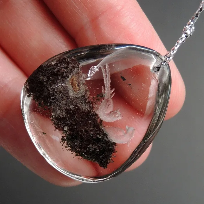 Intrinsic Trading Necklaces Carved Natural Lodolite Phantom Quartz Pendant Front Drilled Hand Carved Magpie Bird Rock Crystal Pendant One of a Kind Pendant P1801
