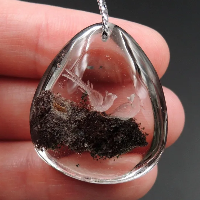 Intrinsic Trading Necklaces Carved Natural Lodolite Phantom Quartz Pendant Front Drilled Hand Carved Magpie Bird Rock Crystal Pendant One of a Kind Pendant P1801