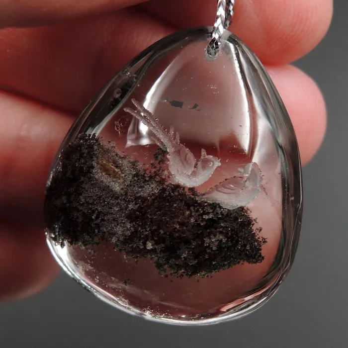 Intrinsic Trading Necklaces Carved Natural Lodolite Phantom Quartz Pendant Front Drilled Hand Carved Magpie Bird Rock Crystal Pendant One of a Kind Pendant P1801