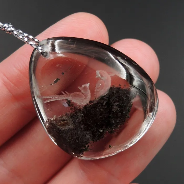 Intrinsic Trading Necklaces Carved Natural Lodolite Phantom Quartz Pendant Front Drilled Hand Carved Magpie Bird Rock Crystal Pendant One of a Kind Pendant P1801
