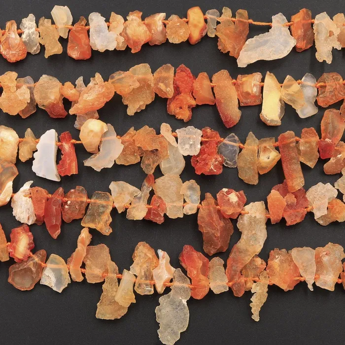 Intrinsic Trading Necklaces Mexican Fire Opal Beads Drusy Druzy Freeform Teardrop Petal Nugget Raw Rough Organic Cut Top Side Drilled Pendant Focal Bead 16 Strand