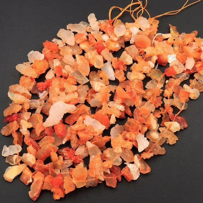 Intrinsic Trading Necklaces Mexican Fire Opal Beads Drusy Druzy Freeform Teardrop Petal Nugget Raw Rough Organic Cut Top Side Drilled Pendant Focal Bead 16 Strand
