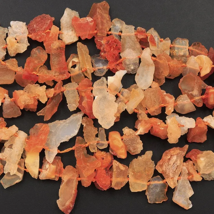 Intrinsic Trading Necklaces Mexican Fire Opal Beads Drusy Druzy Freeform Teardrop Petal Nugget Raw Rough Organic Cut Top Side Drilled Pendant Focal Bead 16 Strand
