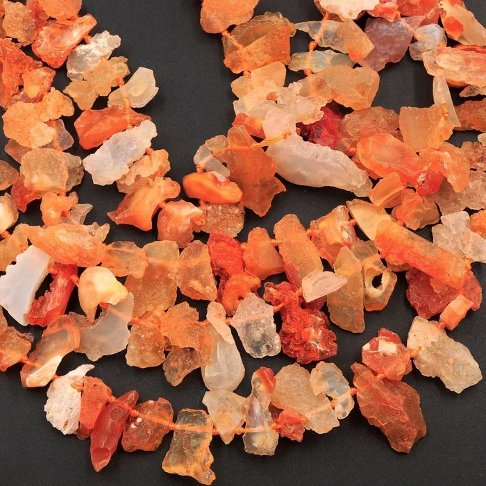 Intrinsic Trading Necklaces Mexican Fire Opal Beads Drusy Druzy Freeform Teardrop Petal Nugget Raw Rough Organic Cut Top Side Drilled Pendant Focal Bead 16 Strand