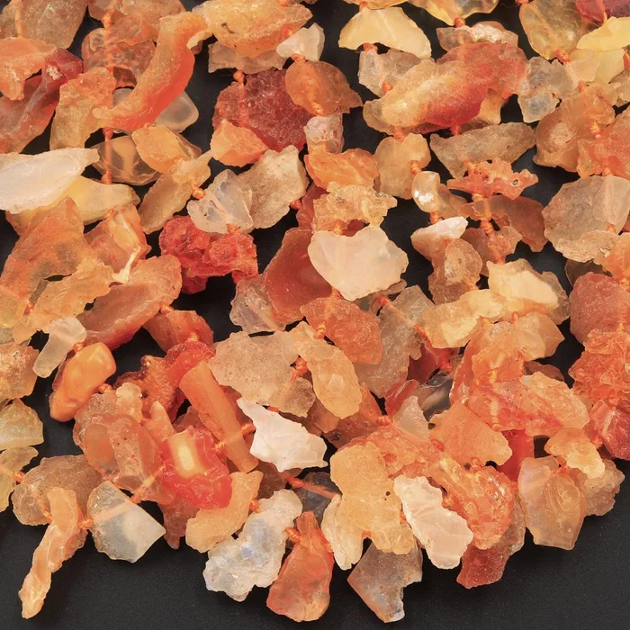 Intrinsic Trading Necklaces Mexican Fire Opal Beads Drusy Druzy Freeform Teardrop Petal Nugget Raw Rough Organic Cut Top Side Drilled Pendant Focal Bead 16 Strand
