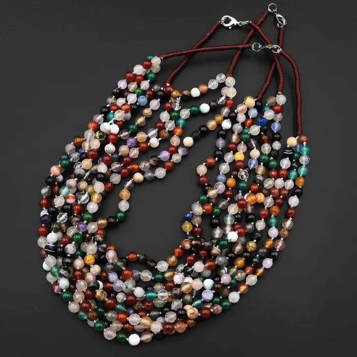 Intrinsic Trading Necklaces Multicolor Gemstone Agate 6mm Round Beads Multi Strand 20 Necklace