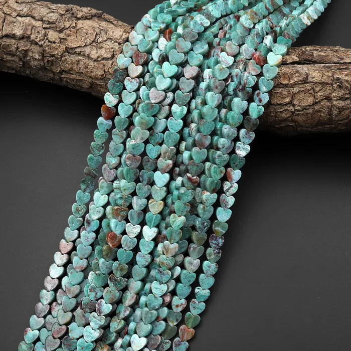 Intrinsic Trading Necklaces Natural African Green Dragon Blood Jasper Carved 6mm Heart Beads Gemstone 155 Strand