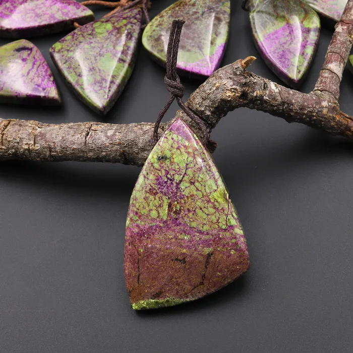 Intrinsic Trading Necklaces Natural Atlantisite Stichtite Abstract Butterfly Wing Triangle Pendant Side Drilled Gemstone A2 Intrinsic Trading Necklaces Natural Atlantisite Stichtite Abstract Butterfly Wing Triangle Pendant Side Drilled Gemstone A2