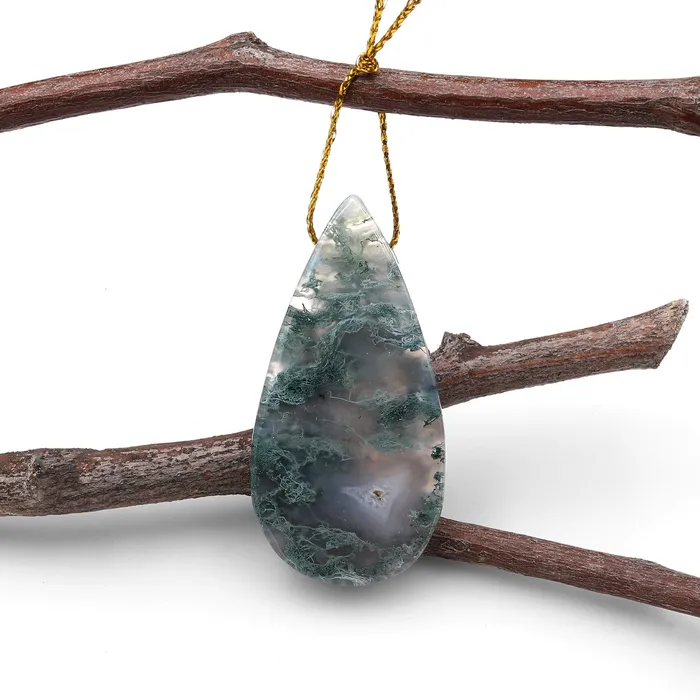 Intrinsic Trading Necklaces Natural Green Moss Agate Teardrop Side Drilled Pendant A8 Intrinsic Trading Necklaces Natural Green Moss Agate Teardrop Side Drilled Pendant A8