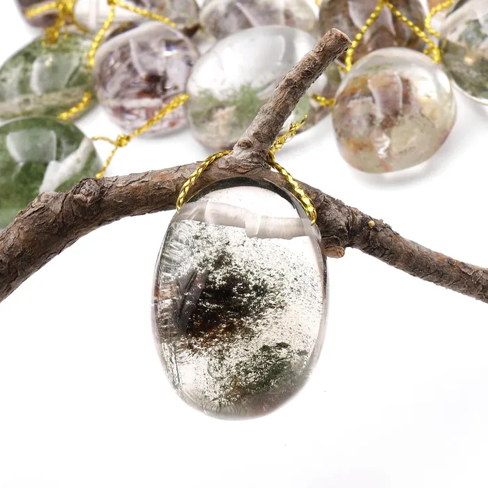 Intrinsic Trading Necklaces Natural Lodalite Phantom Quartz Puffy Oval Pendant Side Drilled Gemstone Focal Bead A1 Intrinsic Trading Necklaces Natural Lodalite Phantom Quartz Puffy Oval Pendant Side Drilled Gemstone Focal Bead A1