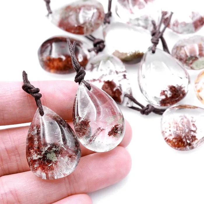 Intrinsic Trading Necklaces Natural Lodalite Phantom Quartz Puffy Teardrop Pendant Gemstone Focal Bead Intrinsic Trading Necklaces Natural Lodalite Phantom Quartz Puffy Teardrop Pendant Gemstone Focal Bead