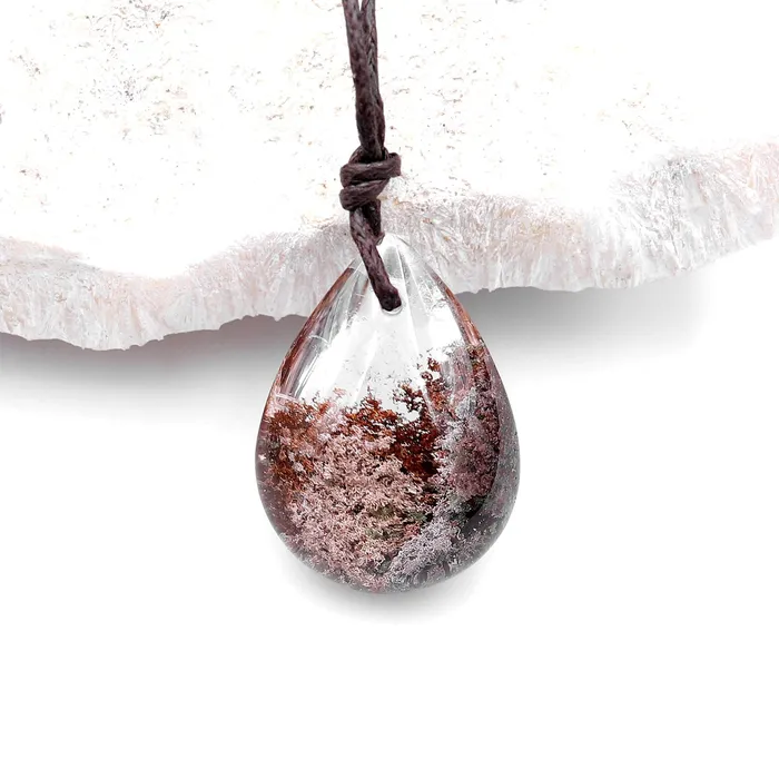 Intrinsic Trading Necklaces Natural Lodalite Phantom Quartz Puffy Teardrop Pendant Gemstone Focal Bead