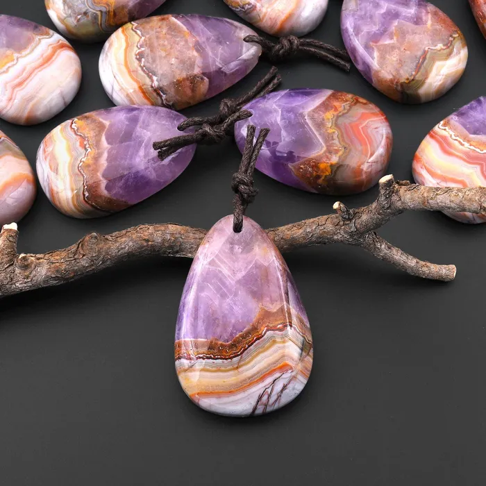 Intrinsic Trading Necklaces Natural Rainbow Amethyst Freeform Teardrop Pendant