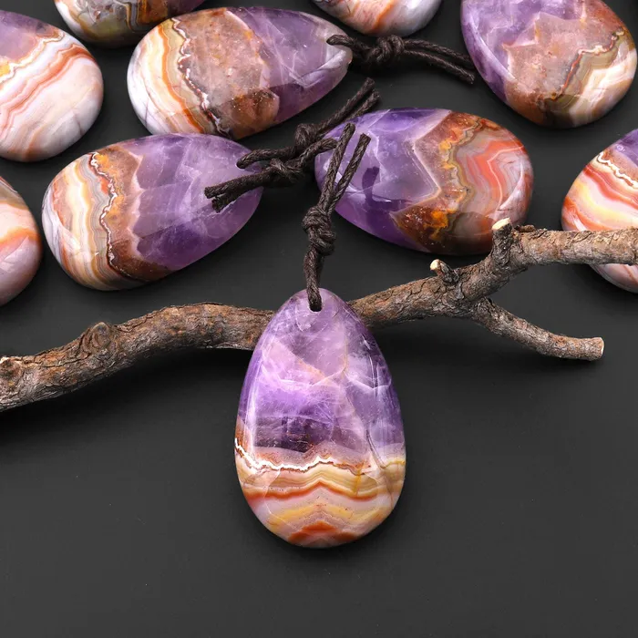 Intrinsic Trading Necklaces Natural Rainbow Amethyst Freeform Teardrop Pendant