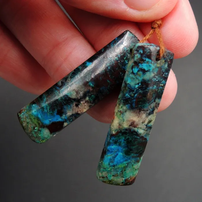 Intrinsic Trading Parrot Wing Chrysocolla Earring Pair Drilled Rectangle Natural Stone Earring Pair E2622 Earrings