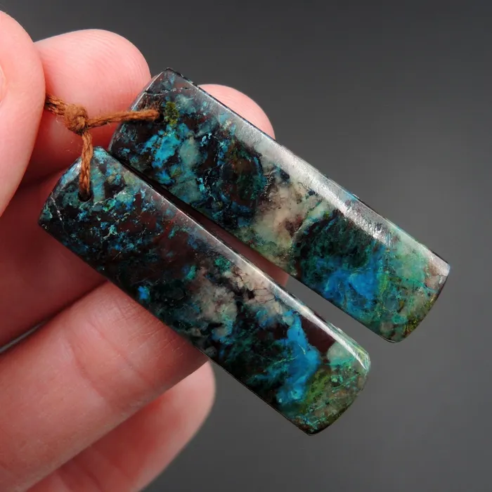 Intrinsic Trading Parrot Wing Chrysocolla Earring Pair Drilled Rectangle Natural Stone Earring Pair E2622 Earrings