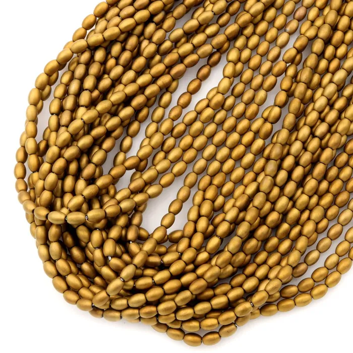 Intrinsic Trading Small Titanium Hematite Rice Beads Drum Barrel Matte Gold Matte Copper Bronze Matte Silver Matte Champagne 4 Colors to Choose 155 Strand Earrings
