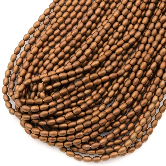 Intrinsic Trading Small Titanium Hematite Rice Beads Drum Barrel Matte Gold Matte Copper Bronze Matte Silver Matte Champagne 4 Colors to Choose 155 Strand Earrings