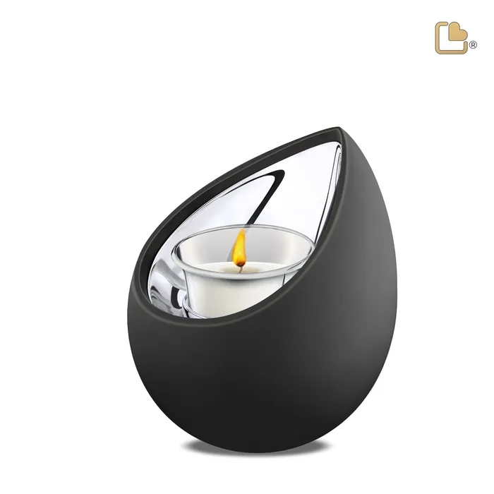 LoveUrns Earrings Drop Tealight Urn Black Polished Silver