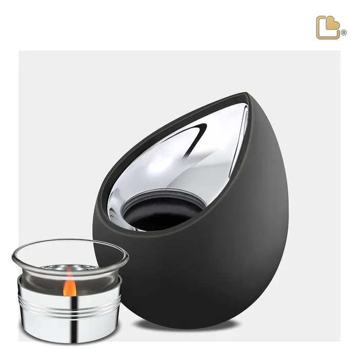 LoveUrns Earrings Drop Tealight Urn Black Polished Silver
