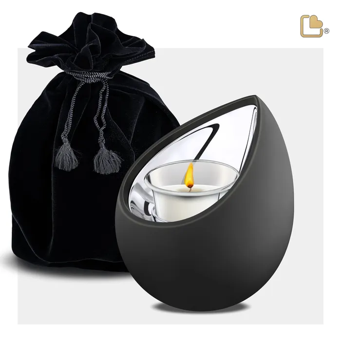 LoveUrns Earrings Drop Tealight Urn Black Polished Silver
