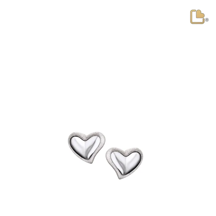 LoveUrns Treasure Earrings Leaning Heart Rhodium Plated Two Tone Sterling Silver Stud Earrings