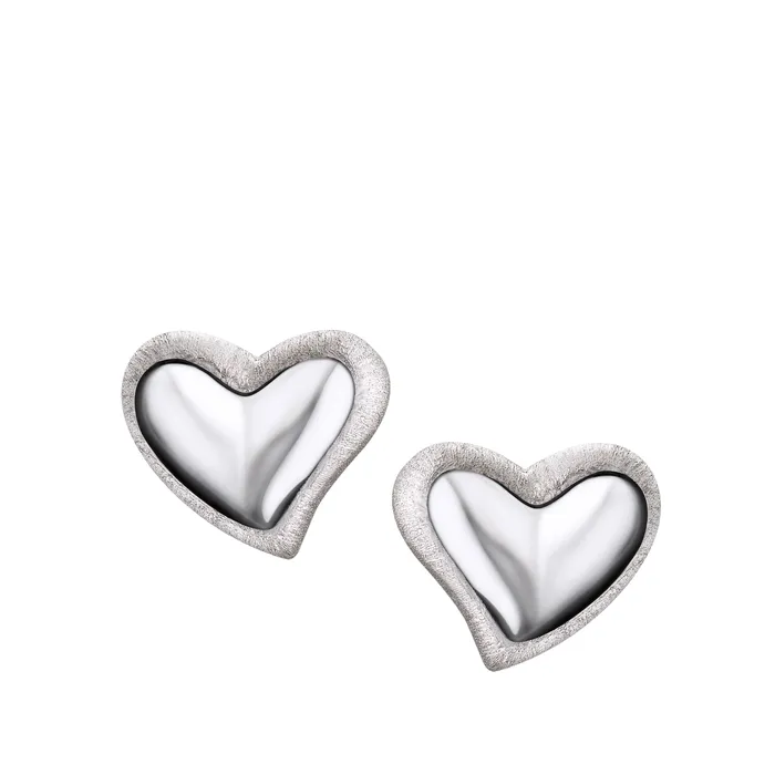 LoveUrns Treasure Earrings Leaning Heart Rhodium Plated Two Tone Sterling Silver Stud Earrings