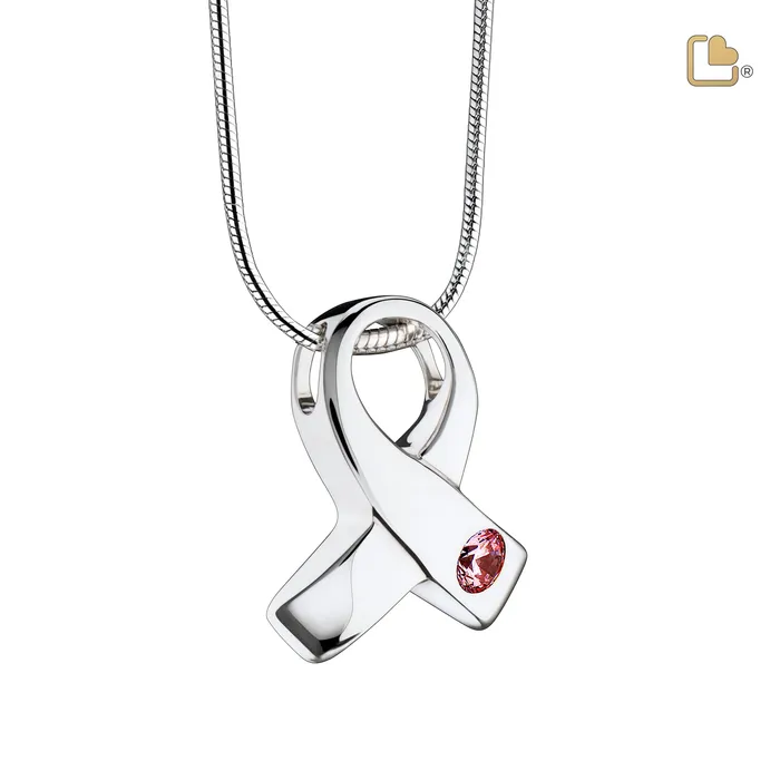LoveUrns Treasure Necklaces Awareness with Pink Crystal Sterling Silver Cremation Pendant LoveUrns Treasure Necklaces Awareness with Pink Crystal Sterling Silver Cremation Pendant