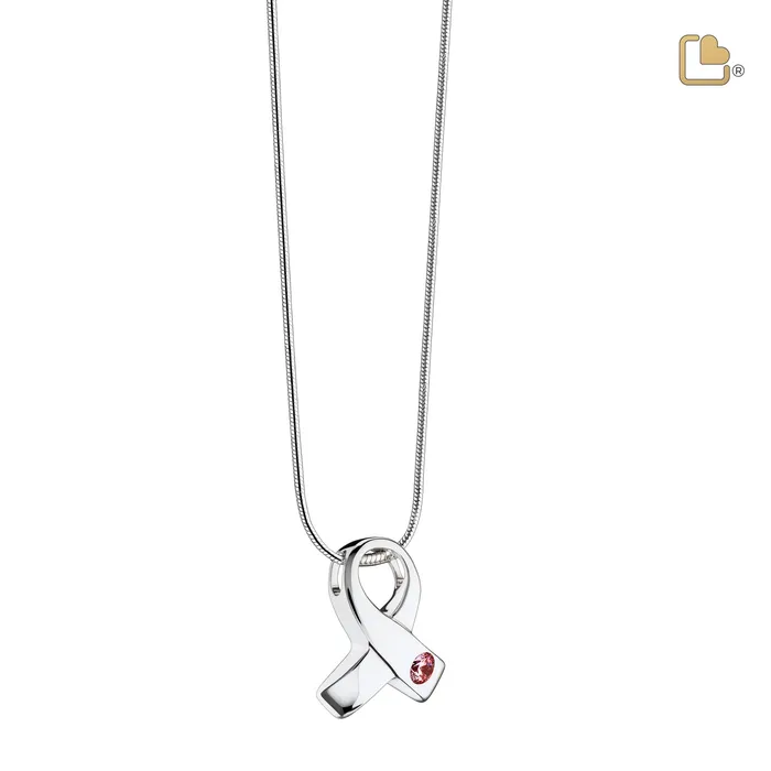 LoveUrns Treasure Necklaces Awareness with Pink Crystal Sterling Silver Cremation Pendant LoveUrns Treasure Necklaces Awareness with Pink Crystal Sterling Silver Cremation Pendant