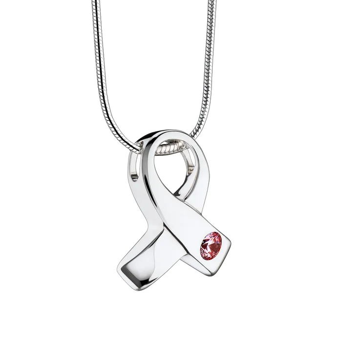 LoveUrns Treasure Necklaces Awareness with Pink Crystal Sterling Silver Cremation Pendant LoveUrns Treasure Necklaces Awareness with Pink Crystal Sterling Silver Cremation Pendant