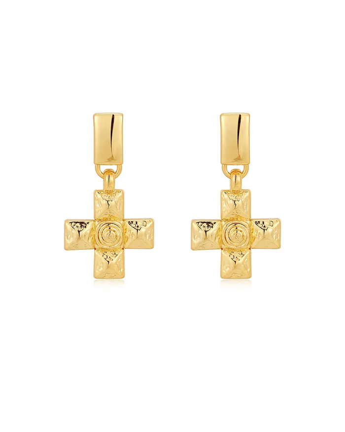 Molten Cross Pendant Earrings Gold Luv Aj Earrings