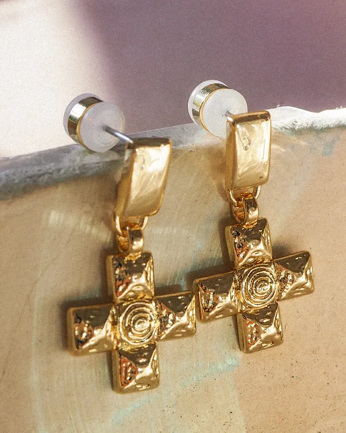 Molten Cross Pendant Earrings Gold Luv Aj Earrings Molten Cross Pendant Earrings Gold Luv Aj Earrings