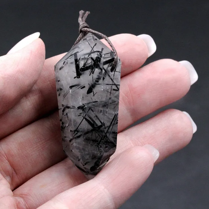 Natural Black Tourmaline Rutilated Quartz Pendant Hand Cut Double Terminated Pendant Side Drilled Designer Tower Point Pendant Bead Intrinsic Trading Necklaces