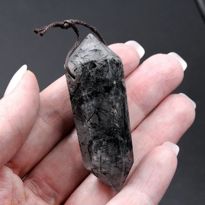 Natural Black Tourmaline Rutilated Quartz Pendant Hand Cut Double Terminated Pendant Side Drilled Designer Tower Point Pendant Bead Intrinsic Trading Necklaces