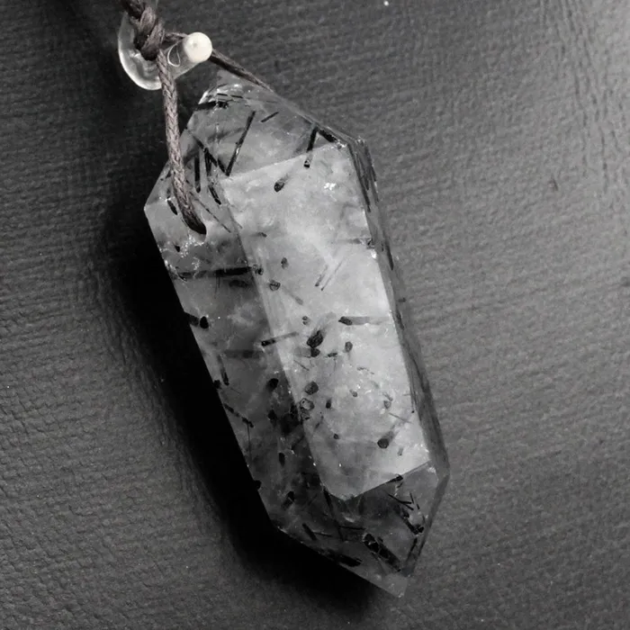 Natural Black Tourmaline Rutilated Quartz Pendant Hand Cut Double Terminated Pendant Side Drilled Designer Tower Point Pendant Bead Intrinsic Trading Necklaces