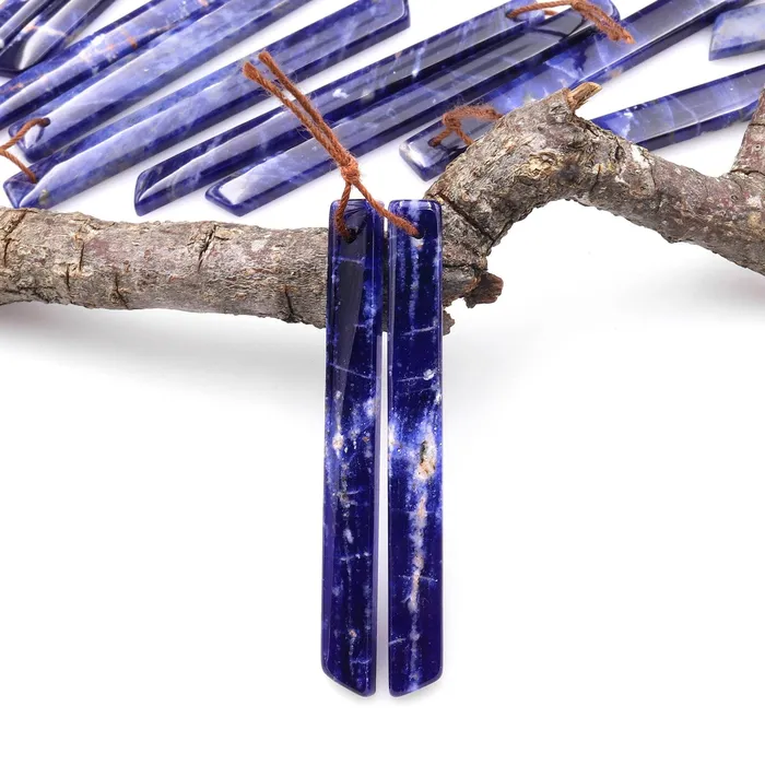 Natural Blue Sodalite Long Slender Beveled Rectangle Earring Pair Matched Gemstone Beads A2 Intrinsic Trading Earrings Natural Blue Sodalite Long Slender Beveled Rectangle Earring Pair Matched Gemstone Beads A2 Intrinsic Trading Earrings