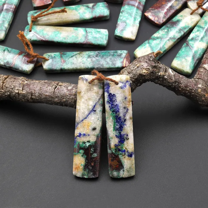 Natural Chrysocolla in Copper Long Rectangle Earring Pair Matched Gemstone Beads From Arizona A2 Intrinsic Trading Earrings Natural Chrysocolla in Copper Long Rectangle Earring Pair Matched Gemstone Beads From Arizona A2 Intrinsic Trading Earrings