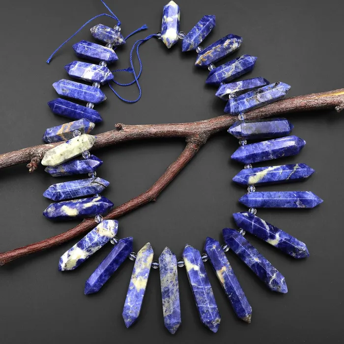 Natural Denim Blue Sodalite Faceted Double Terminated Points Long Side Drilled Gemstone Pendant Beads 155 Strand A2 Intrinsic Trading Necklaces Natural Denim Blue Sodalite Faceted Double Terminated Points Long Side Drilled Gemstone Pendant Beads 155 Strand A2 Intrinsic Trading Necklaces