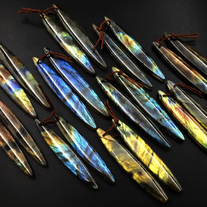 Natural Labradorite Earring Pair Long Marquise Dagger Matched Gemstone Beads Intrinsic Trading Earrings Natural Labradorite Earring Pair Long Marquise Dagger Matched Gemstone Beads Intrinsic Trading Earrings