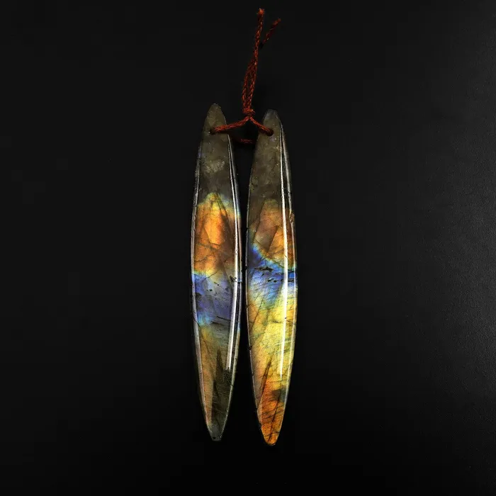 Natural Labradorite Earring Pair Long Marquise Dagger Matched Gemstone Beads Intrinsic Trading Earrings
