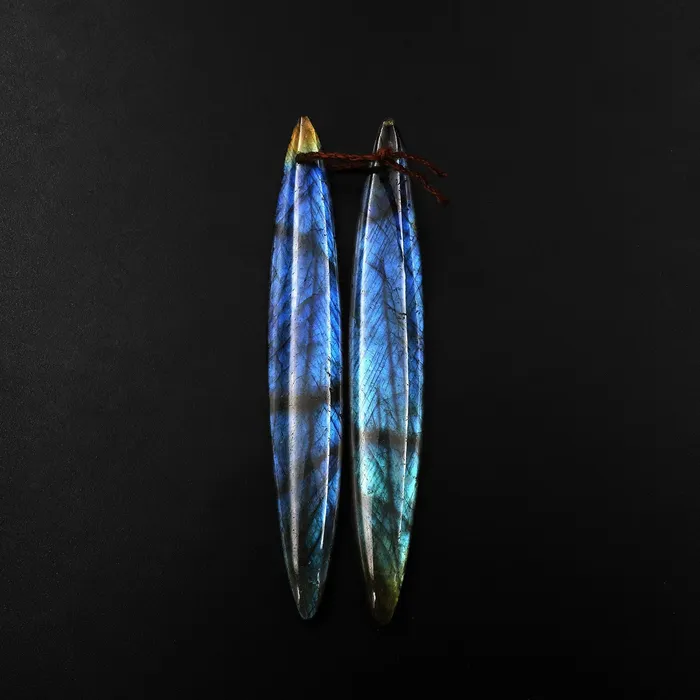 Natural Labradorite Earring Pair Long Marquise Dagger Matched Gemstone Beads Intrinsic Trading Earrings