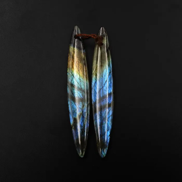 Natural Labradorite Earring Pair Long Marquise Dagger Matched Gemstone Beads Intrinsic Trading Earrings