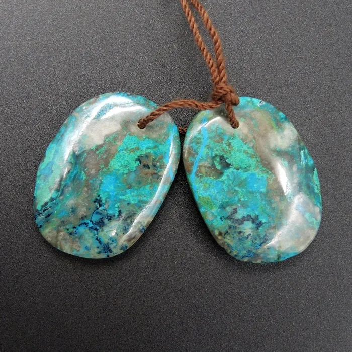 Natural Parrot Wing Chrysocolla Earring Pair Drilled Freeform Earring Pair E1719 Intrinsic Trading Earrings