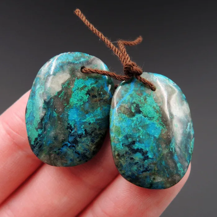 Natural Parrot Wing Chrysocolla Earring Pair Drilled Freeform Earring Pair E1719 Intrinsic Trading Earrings