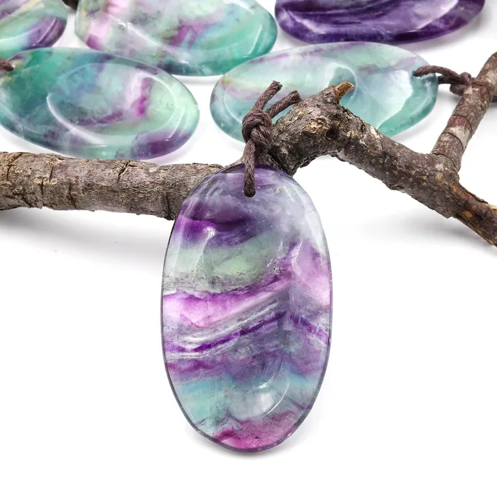 Natural Rainbow Fluorite Pendant Indented Oval Focal Worry Stone Bead Intrinsic Trading Necklaces Natural Rainbow Fluorite Pendant Indented Oval Focal Worry Stone Bead Intrinsic Trading Necklaces