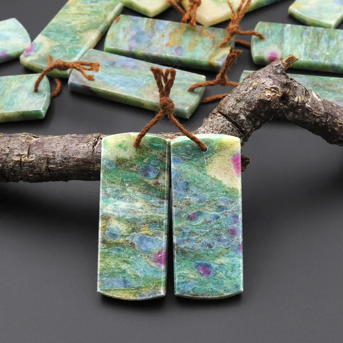 Natural Ruby in Seafoam Green Fuchsite Flat Rectangle Earring Pair Matched Gemstone Beads A1 Intrinsic Trading Earrings Natural Ruby in Seafoam Green Fuchsite Flat Rectangle Earring Pair Matched Gemstone Beads A1 Intrinsic Trading Earrings