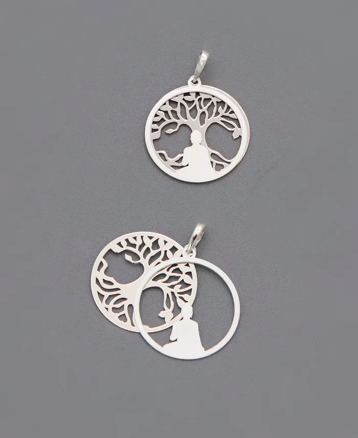 Necklaces Buddha Groove Buddha Pendant with Layered Bodhi Tree in Sterling Silver Necklaces Buddha Groove Buddha Pendant with Layered Bodhi Tree in Sterling Silver