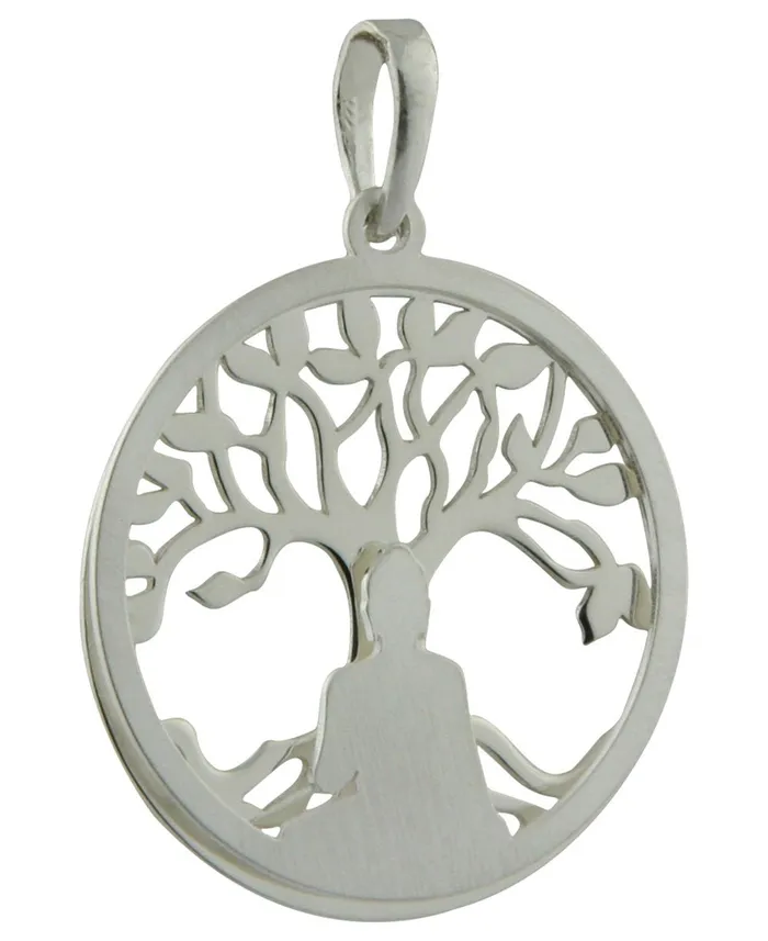 Necklaces Buddha Groove Buddha Pendant with Layered Bodhi Tree in Sterling Silver